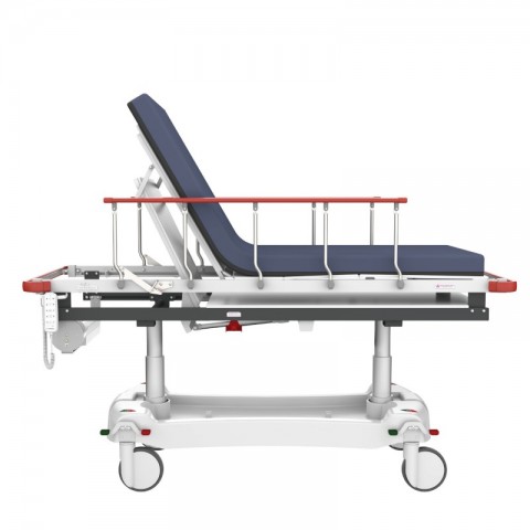 <h5 class="lightbox-heading">Excellent high height</h5><div class="d-none d-lg-block">Preserve your back and raise a patient up to your best working height.<br />
Lifting the platform height up to 830mm (plus an extra 100mm for the mattress pad thickness), helps you to examine and treat your patient without having to stoop over, ensuring easy access and less stress. The backrest travels from 0 to 85 degrees with emergency CPR quick release.</div>